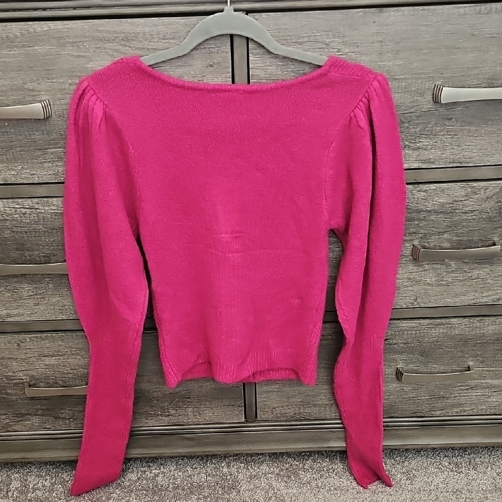 Pink Ribbed Button-Up Sweater - Picture 4 of 4